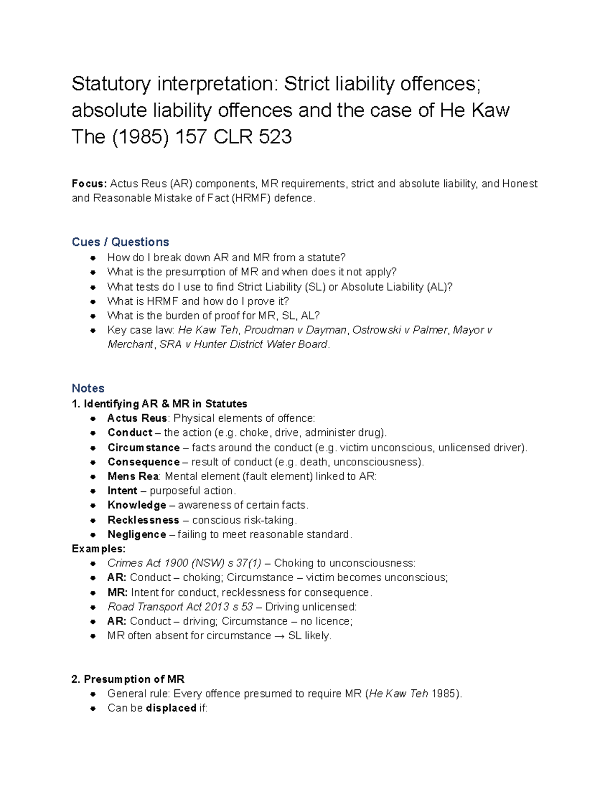 Statutory Interpretation: Strict & Absolute Liability Offences (LAWS101 ...