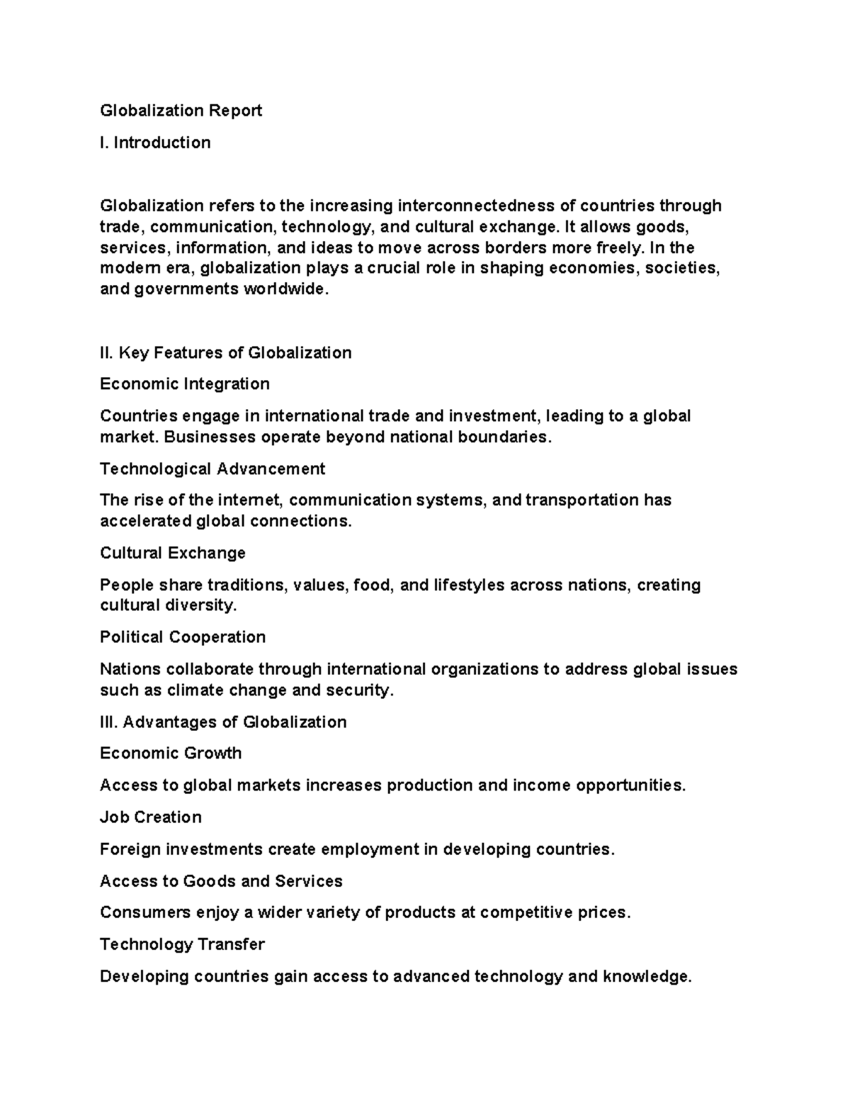 Globalization Report I: Key Features, Impacts, and Challenges - Studocu