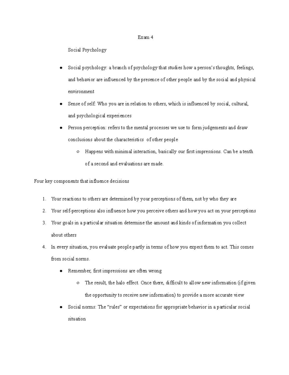 Psychology PSY 301 Final Exam Review - Key Concepts of Social ...