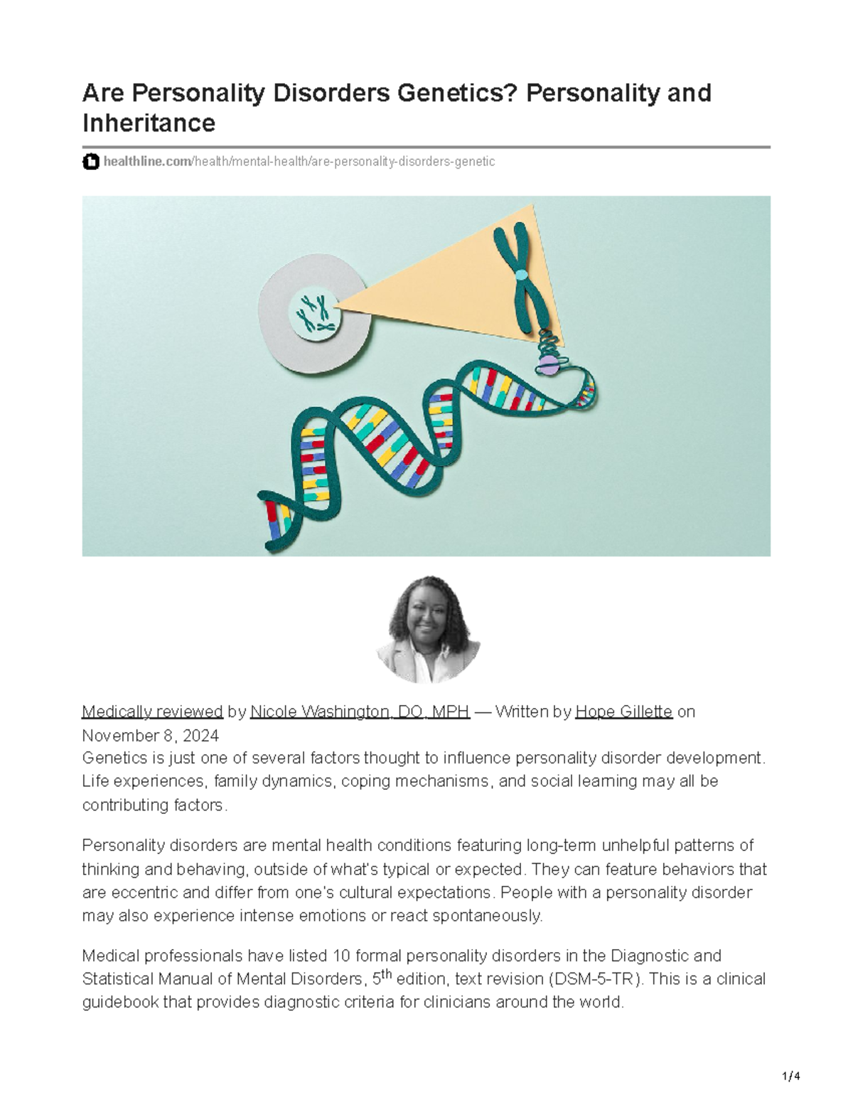Healthline.com: Genetics and Personality Disorders Explained - Studocu