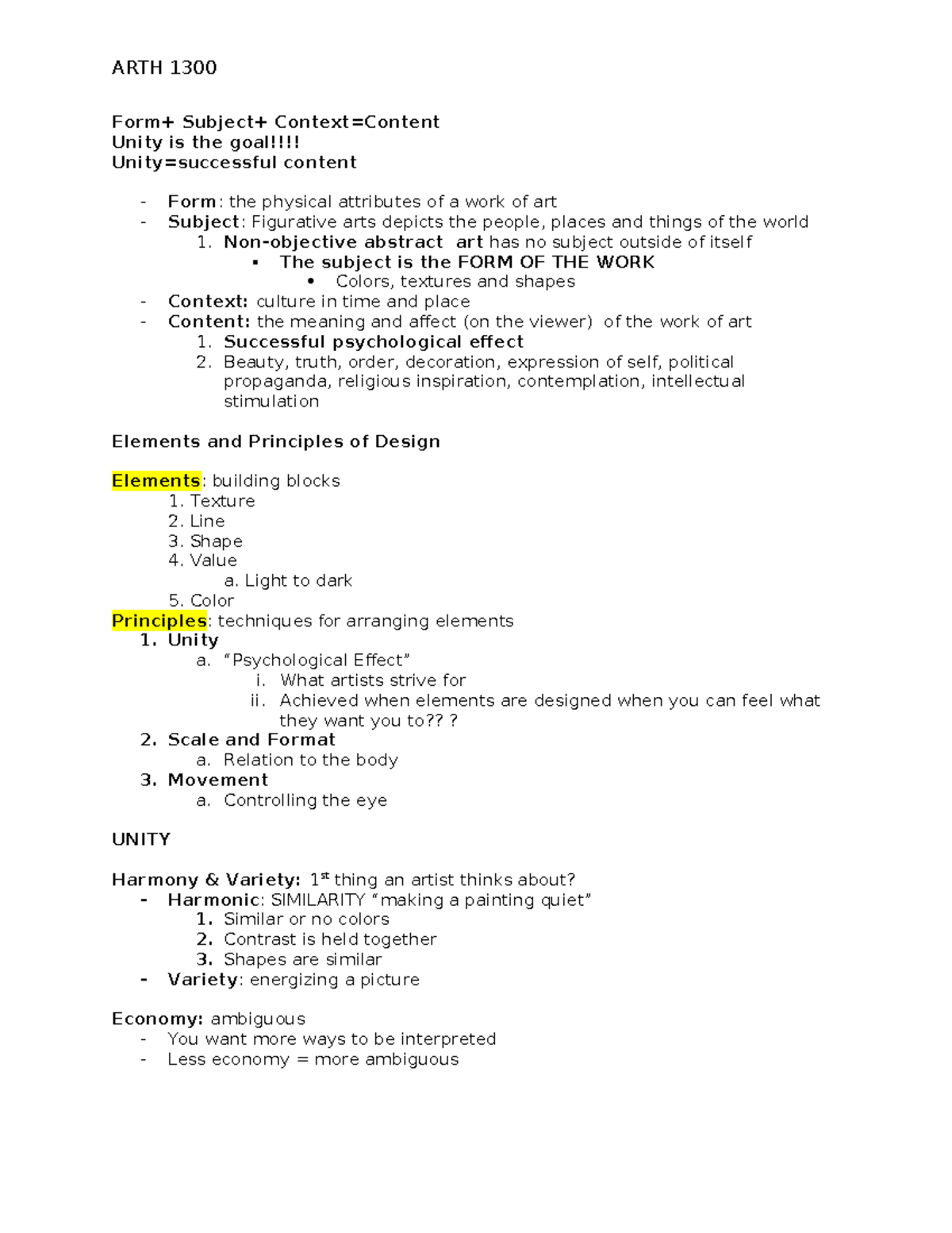 ARTH 1300 1 - Content and Design Principles for Exam 1 Study Guide ...