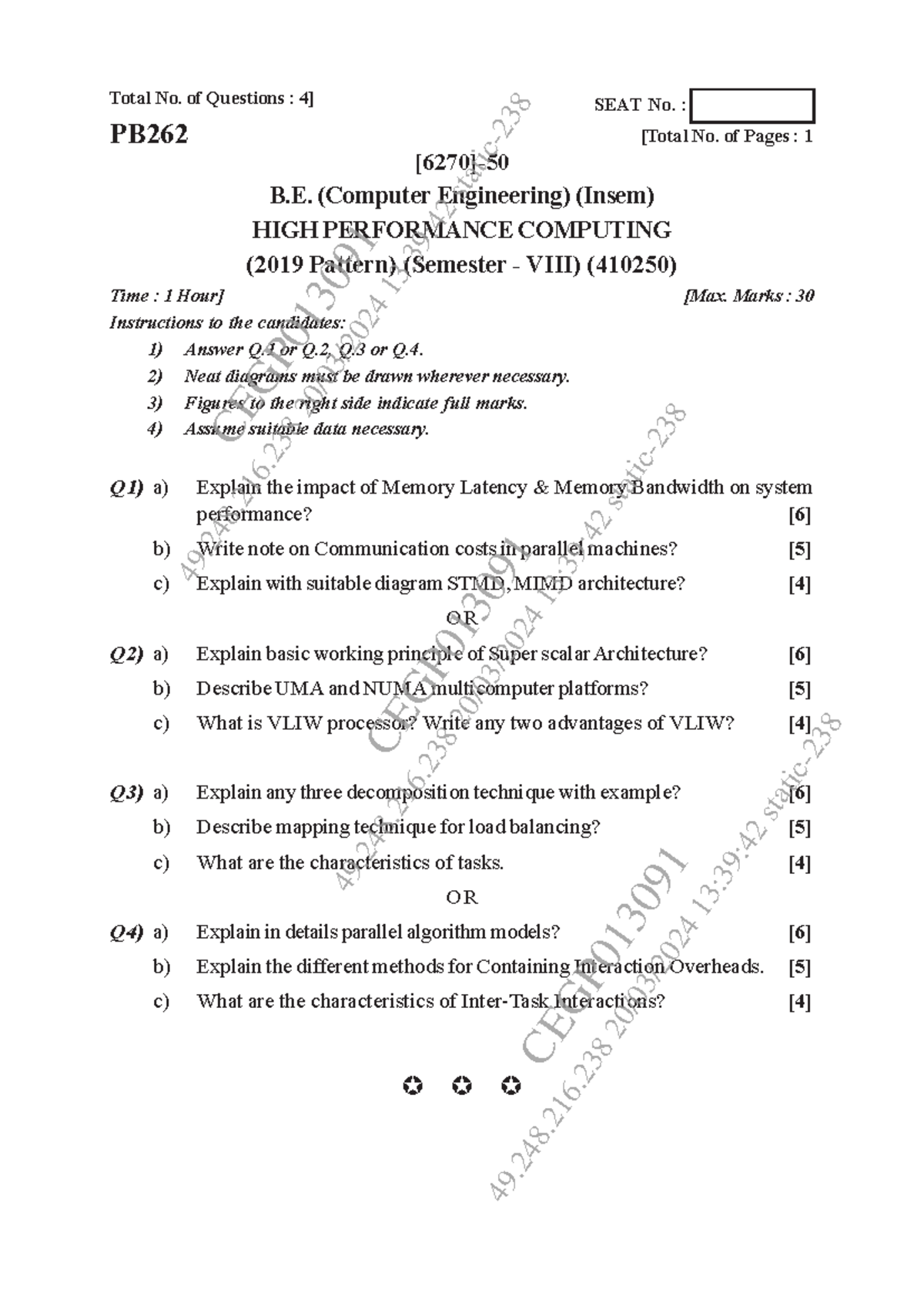 HPC [6270] Insem Exam QP - High Performance Computing (2019) - Studocu