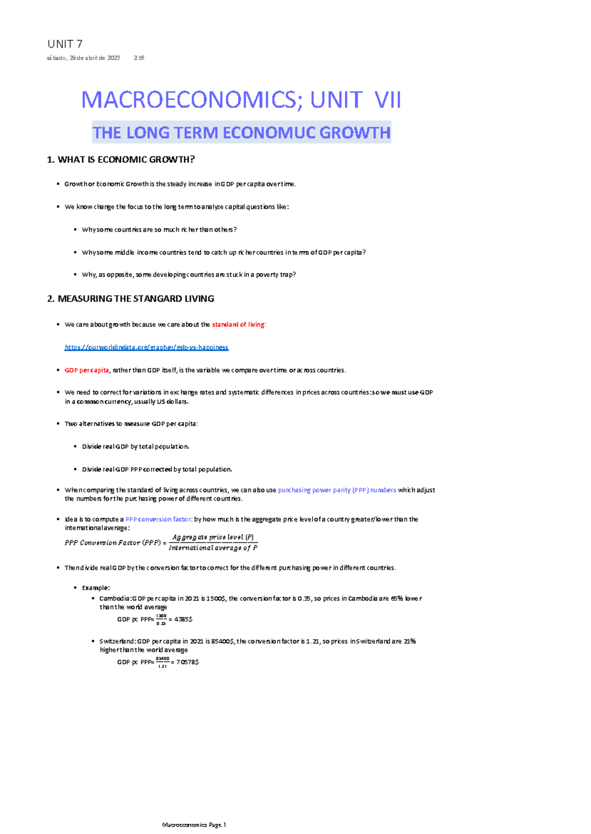 UNIT 7- Notes - MACROECONOMICS; UNIT VII THE LONG TERM ECONOMUC GROWTH ...