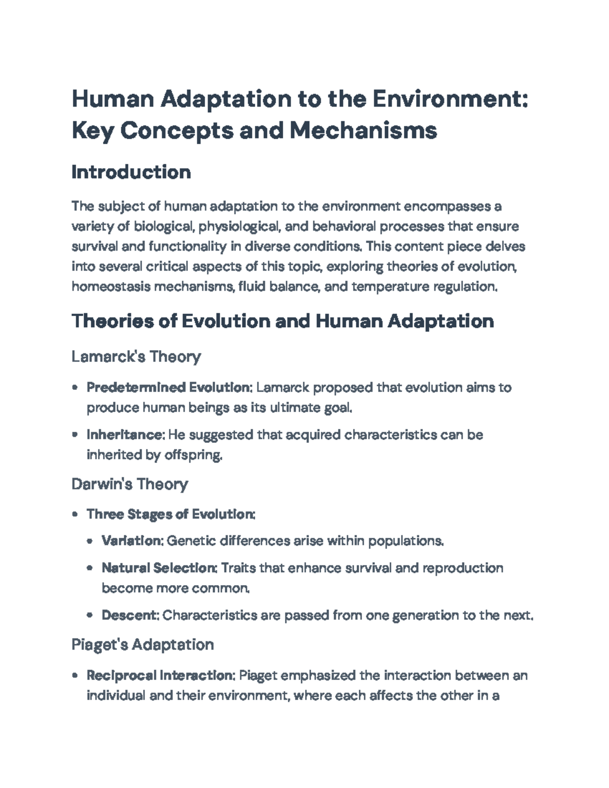 Human Adaptation to the Environment: Mechanisms and Theories ...