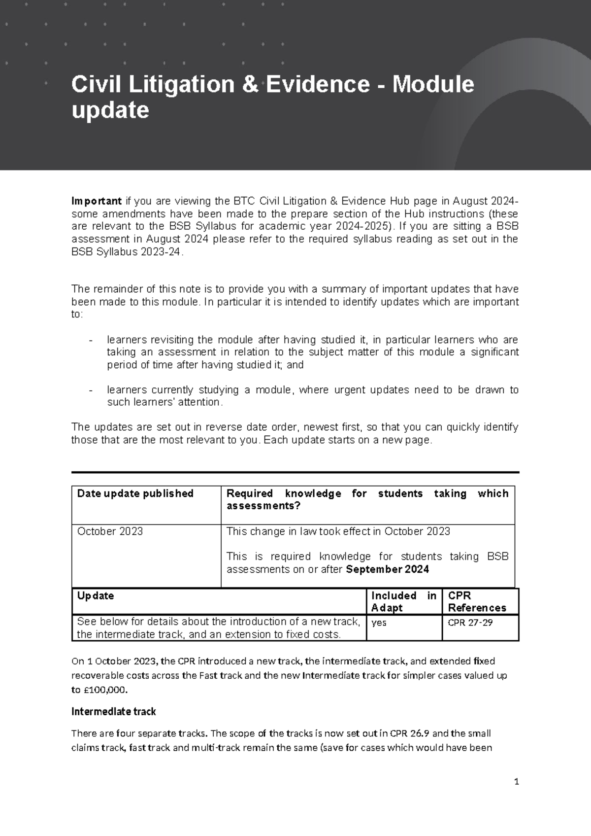 Module update BTC Civ Lit Evidence Update 2024 - Civil Litigation ...