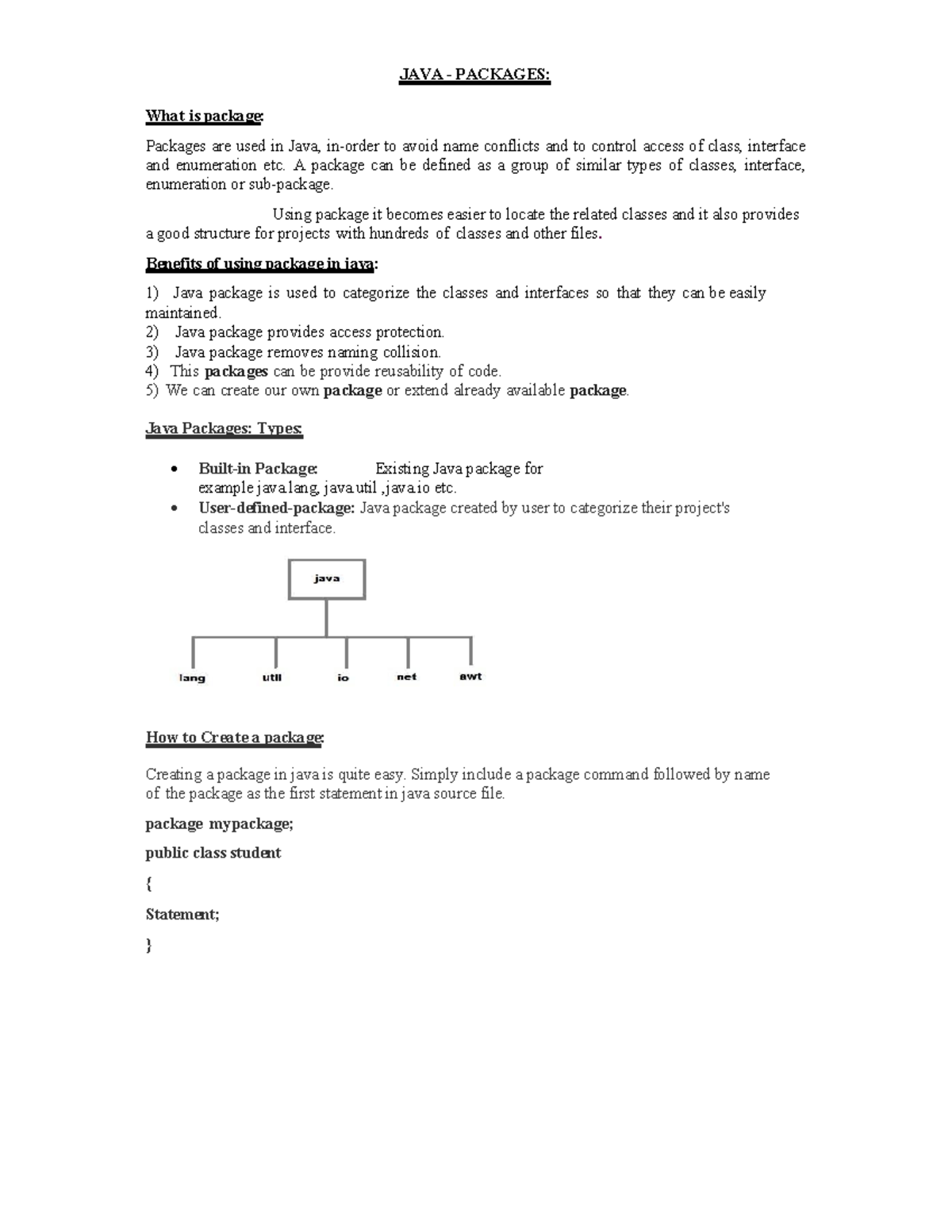 OOPS - 4 Unit: Comprehensive Notes on Java Packages and Exception ...