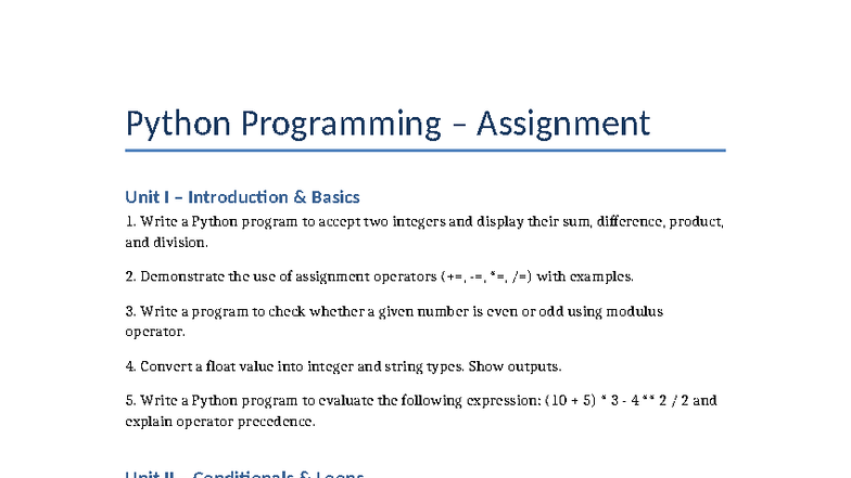 Python Coding Assignment - Python Programming – Assignment Unit I ...