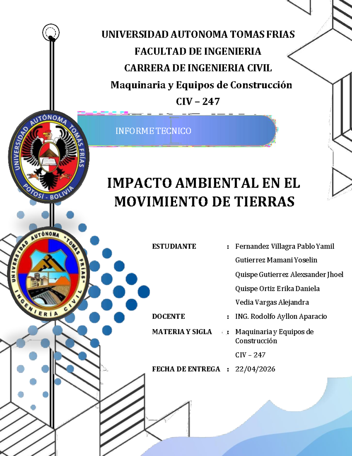 Informe Técnico: Impacto Ambiental en el Movimiento de Tierras - CIV ...