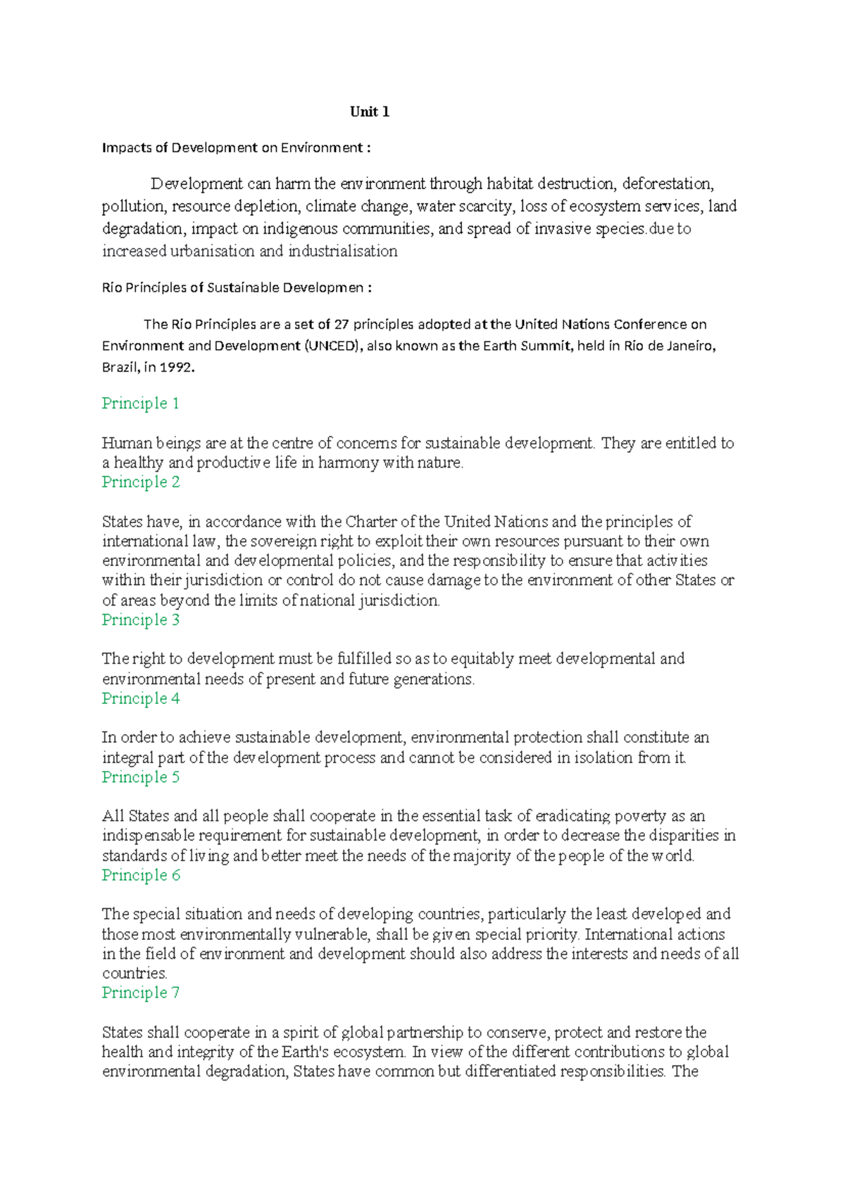 Esia-1 - ESIA unit 1 notes - Unit 1 Impacts of Development on ...