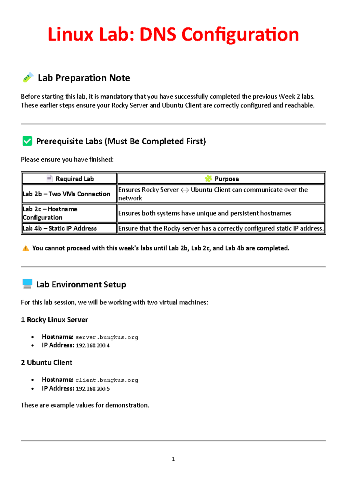 Lab 5: DNS Configuration Preparation for Linux Systems - Studocu