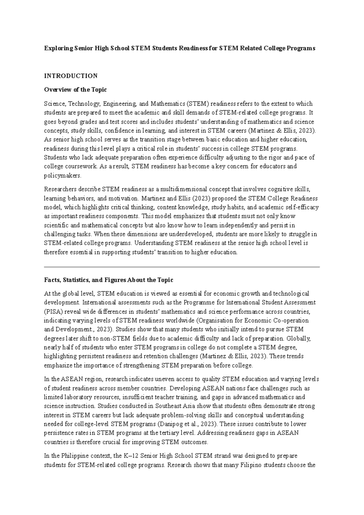 Assessing STEM Readiness of Senior High School Students for College ...