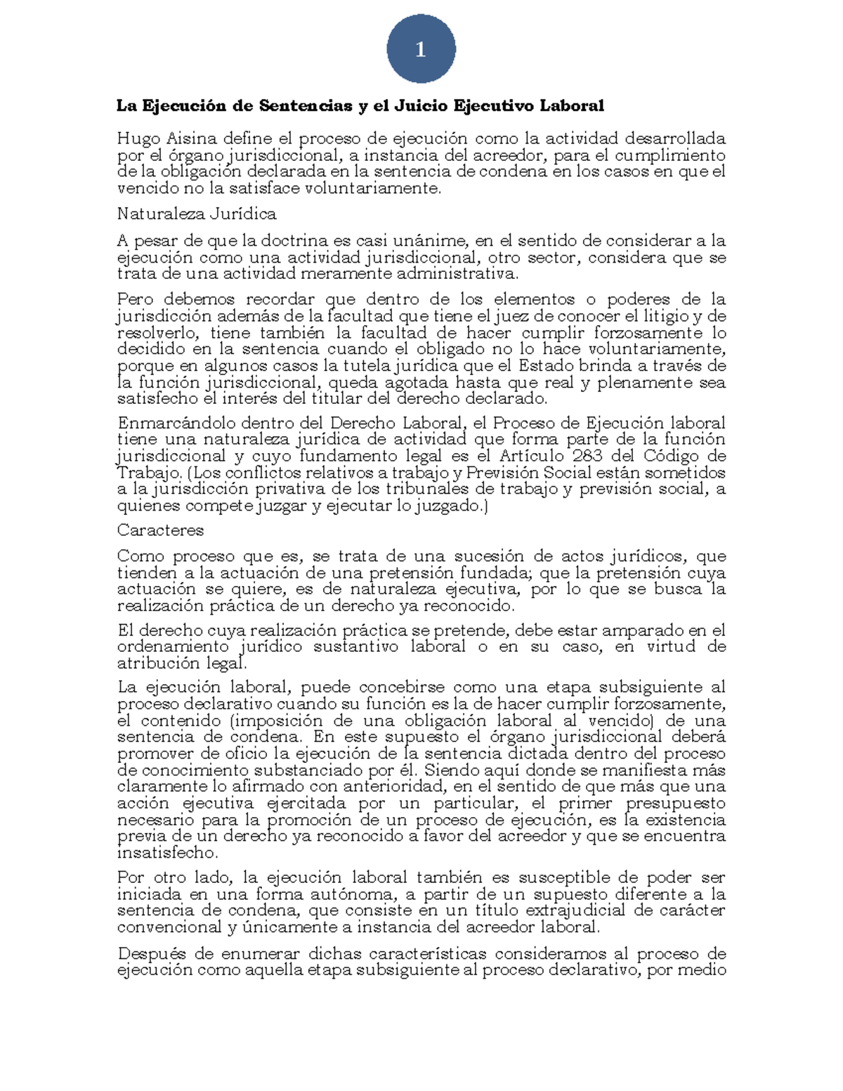 Ejecución de Sentencias en el Derecho Procesal Laboral DE Trabajo - Studocu