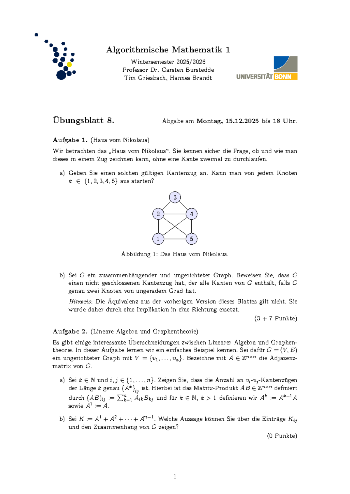Theorieblatt 8 - Algorithmische Mathematik 1 - WS 2025/26 - Studocu