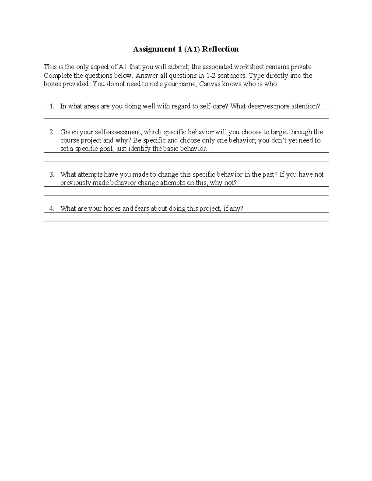 A1 Reflection Worksheet: Insights and Goals for Improvement - Studocu