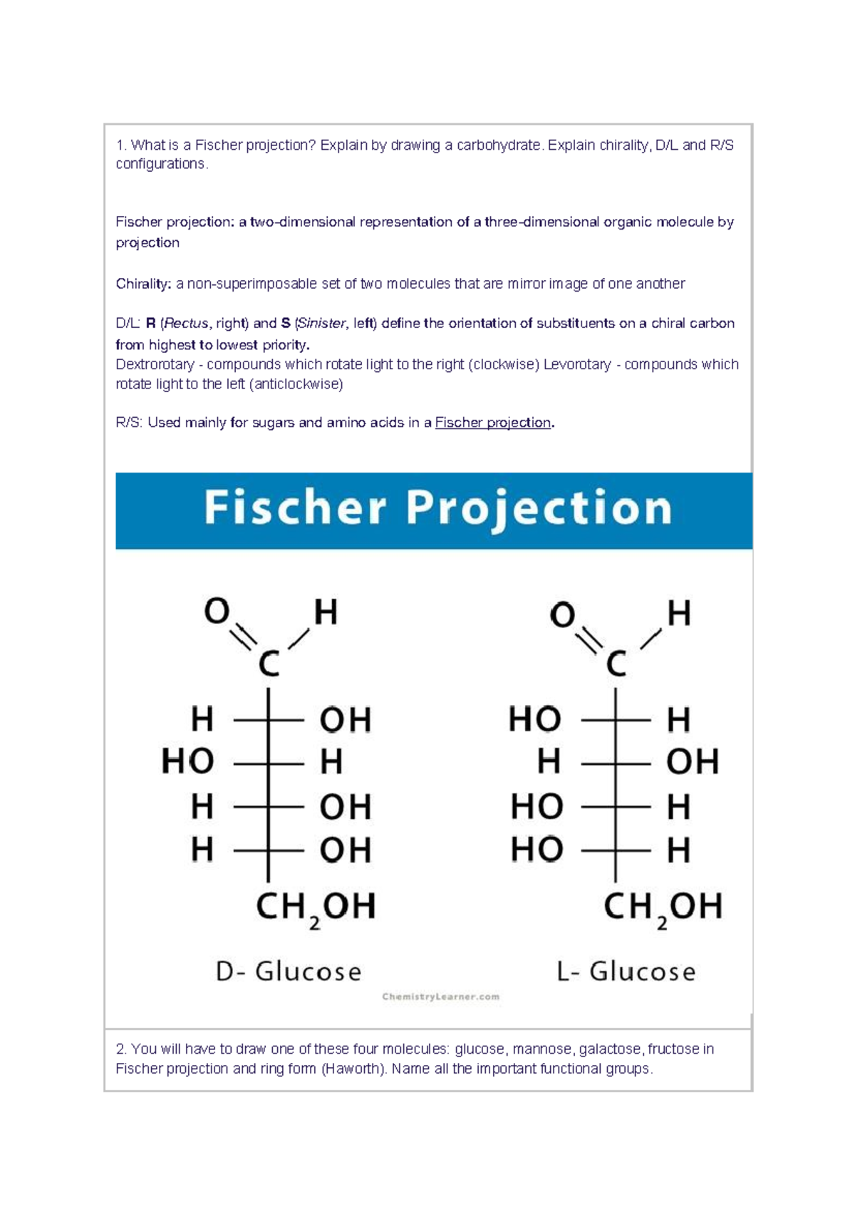 Glucose Fischer Projection Formula