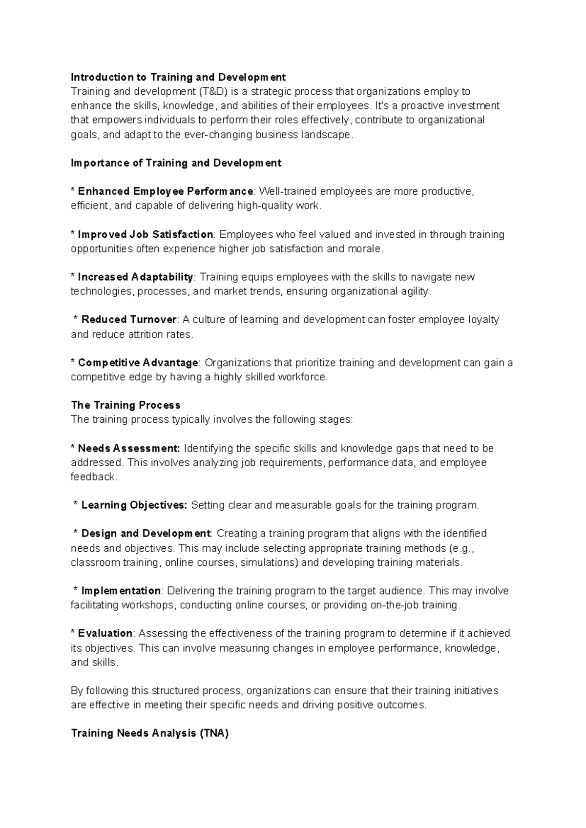 Unit 3 HRM - Importance of Training and Development Insights - Studocu