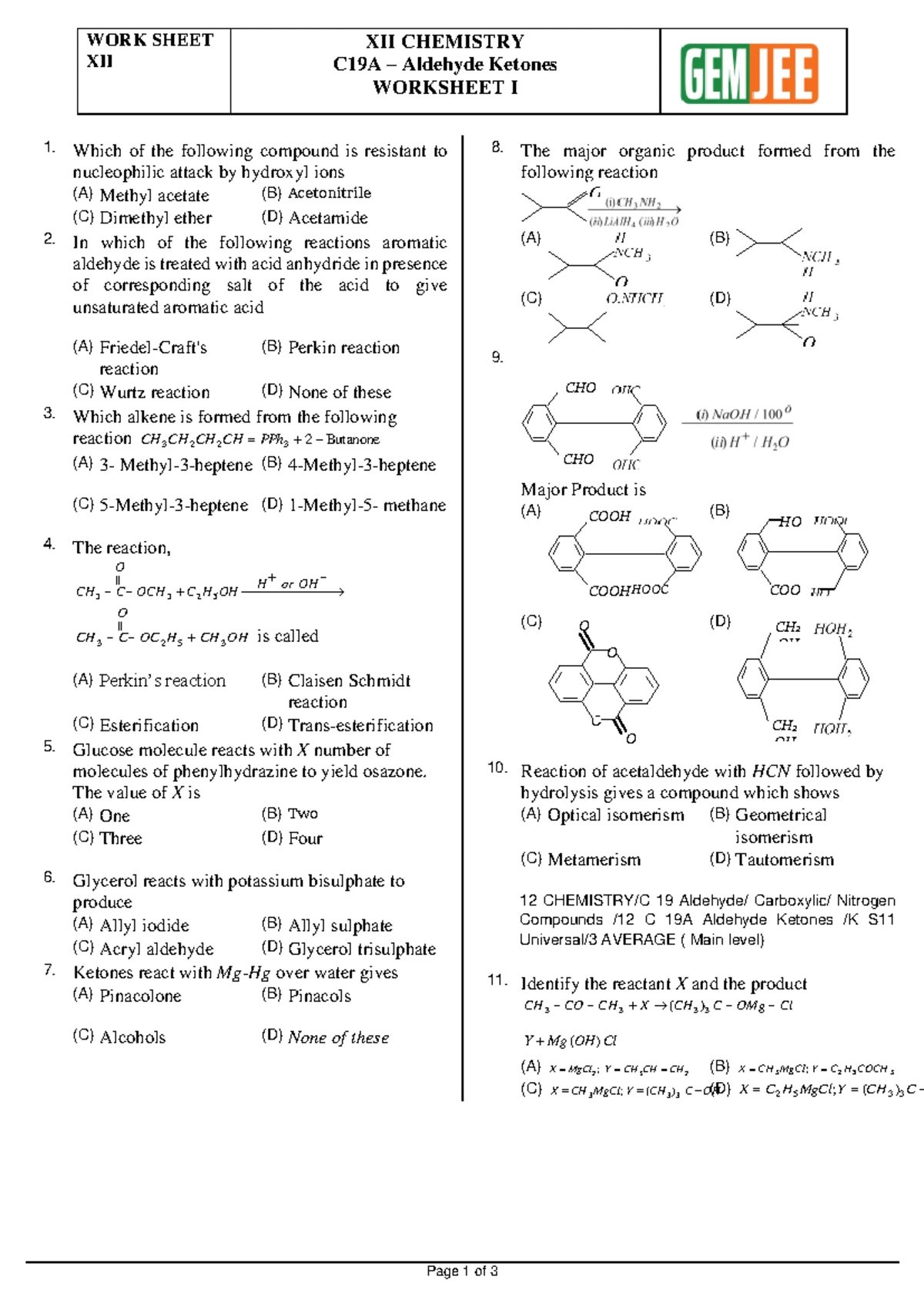 1818-12 PHY P13 Magnetism C 30Q-1 - WORK SHEET XII XII PHYSICS P13 ...
