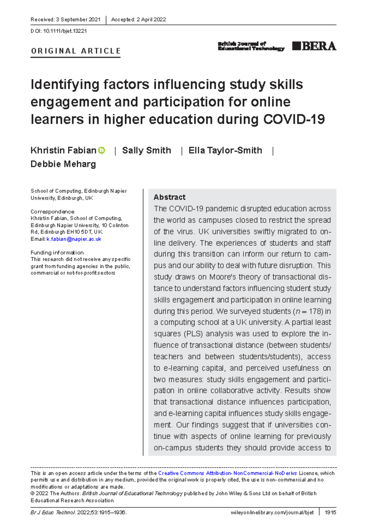 Identifying Factors Influencing Online Study Skills Engagement in HE ...