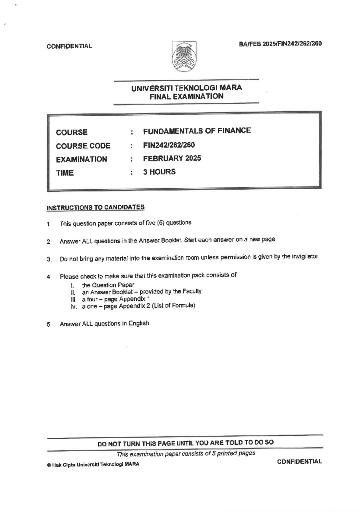 2025 Feb FIN242 Final Exam: Fundamentals of Finance Questions & Guidelines - Document Preview