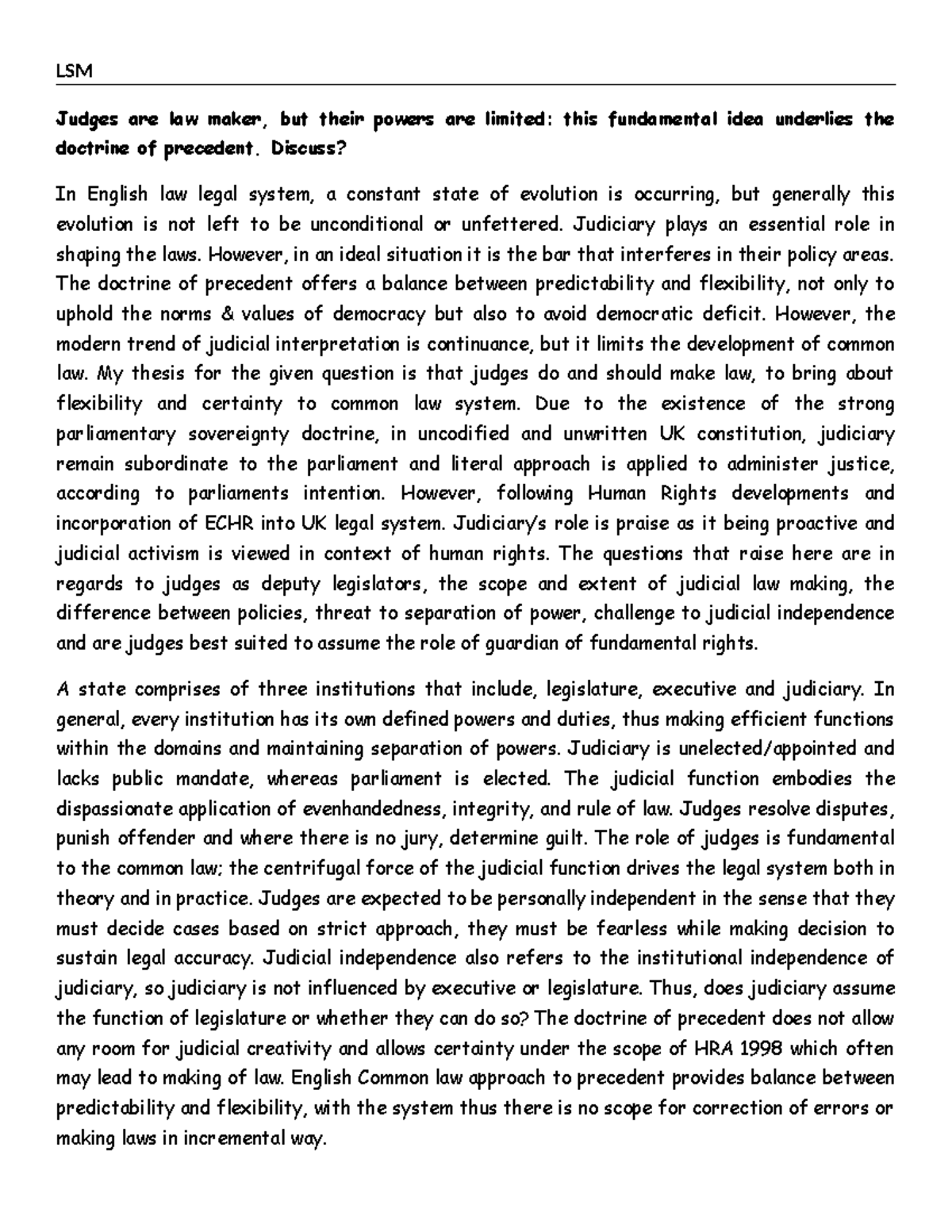 LSM: Judges as Law Makers: Balancing Precedent and Judicial Creativity ...