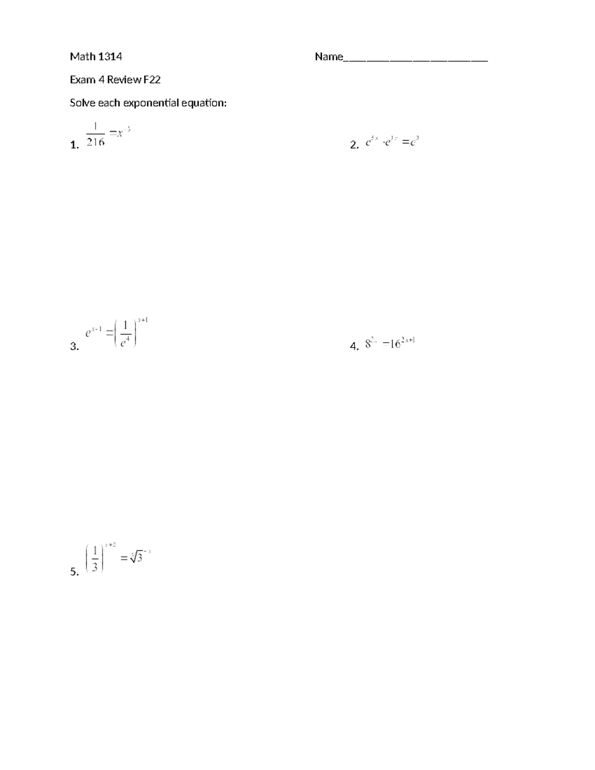 Math 1314 Final Exam 4 Review OER F21: Exponential & Logarithmic ...