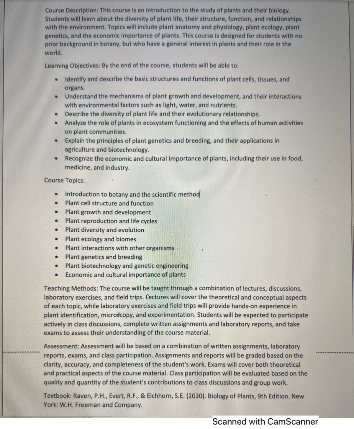 Description - Overview of fundamentals botany course - Course ...