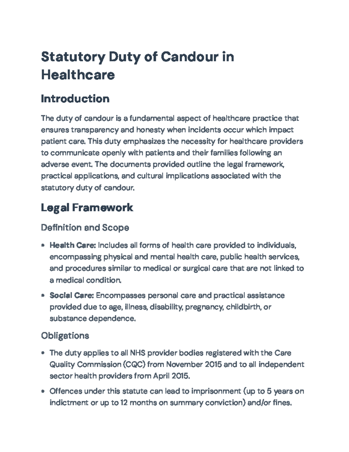 Statutory Duty of Candour in Healthcare: Legal and Cultural Insights ...