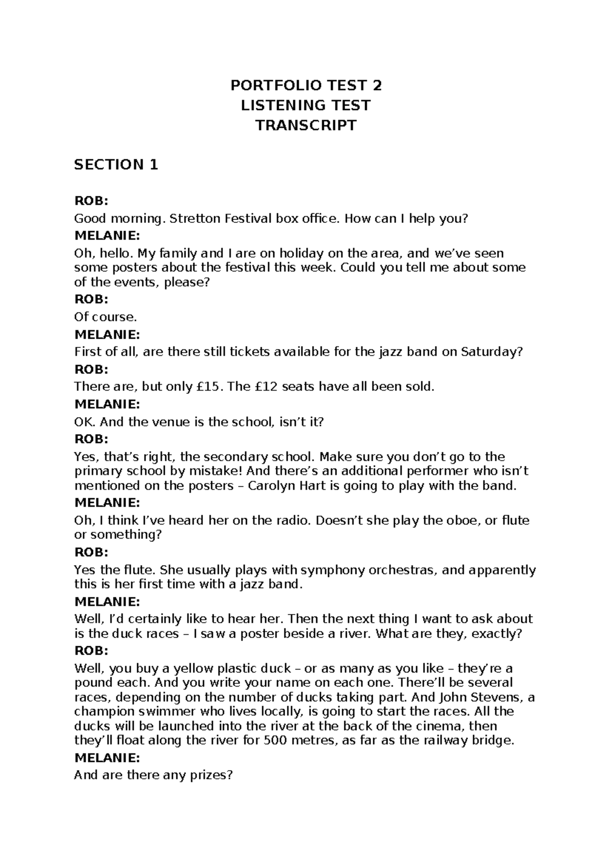 (HK242) Portfolio Test 2 - Listening Test Transcript - Studocu