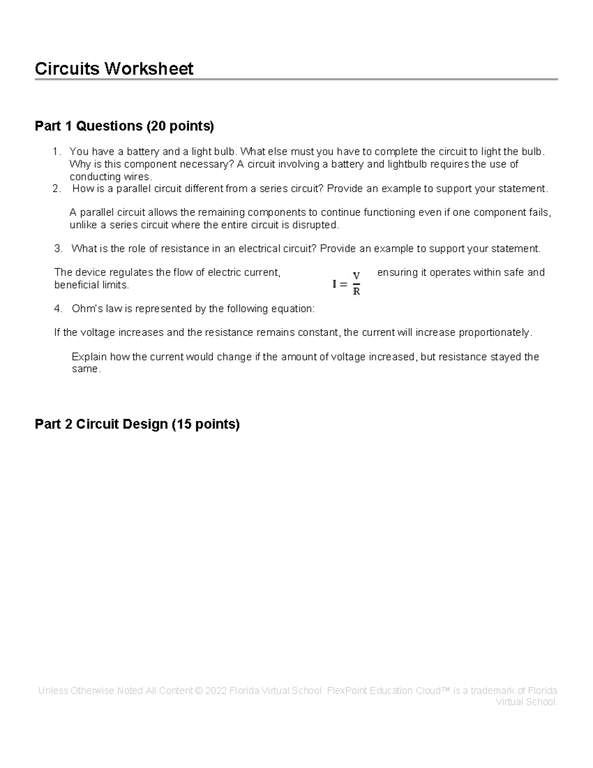 2.05 - Circuits Worksheet Part 1 & 2 Questions and Design - Studocu