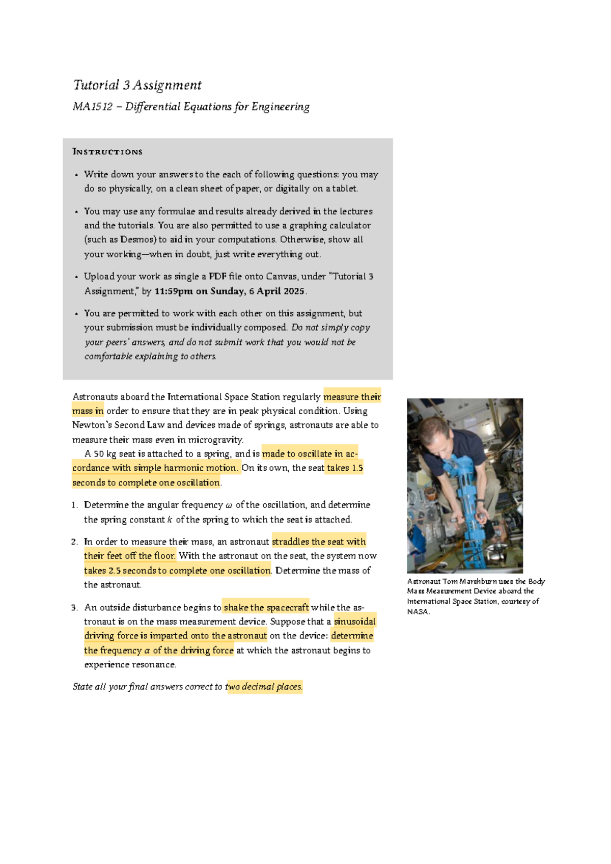 Tutorial 3 Assignment - semester 2 - Tutorial 3 Assignment MA1512 – Di ...
