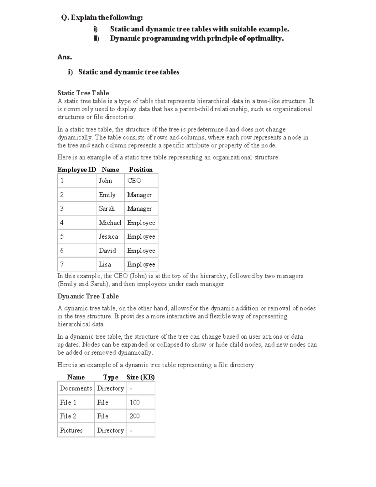 DSA 4TH SEM Unit 4 Notes: Static & Dynamic Tree Tables, DP Principles ...