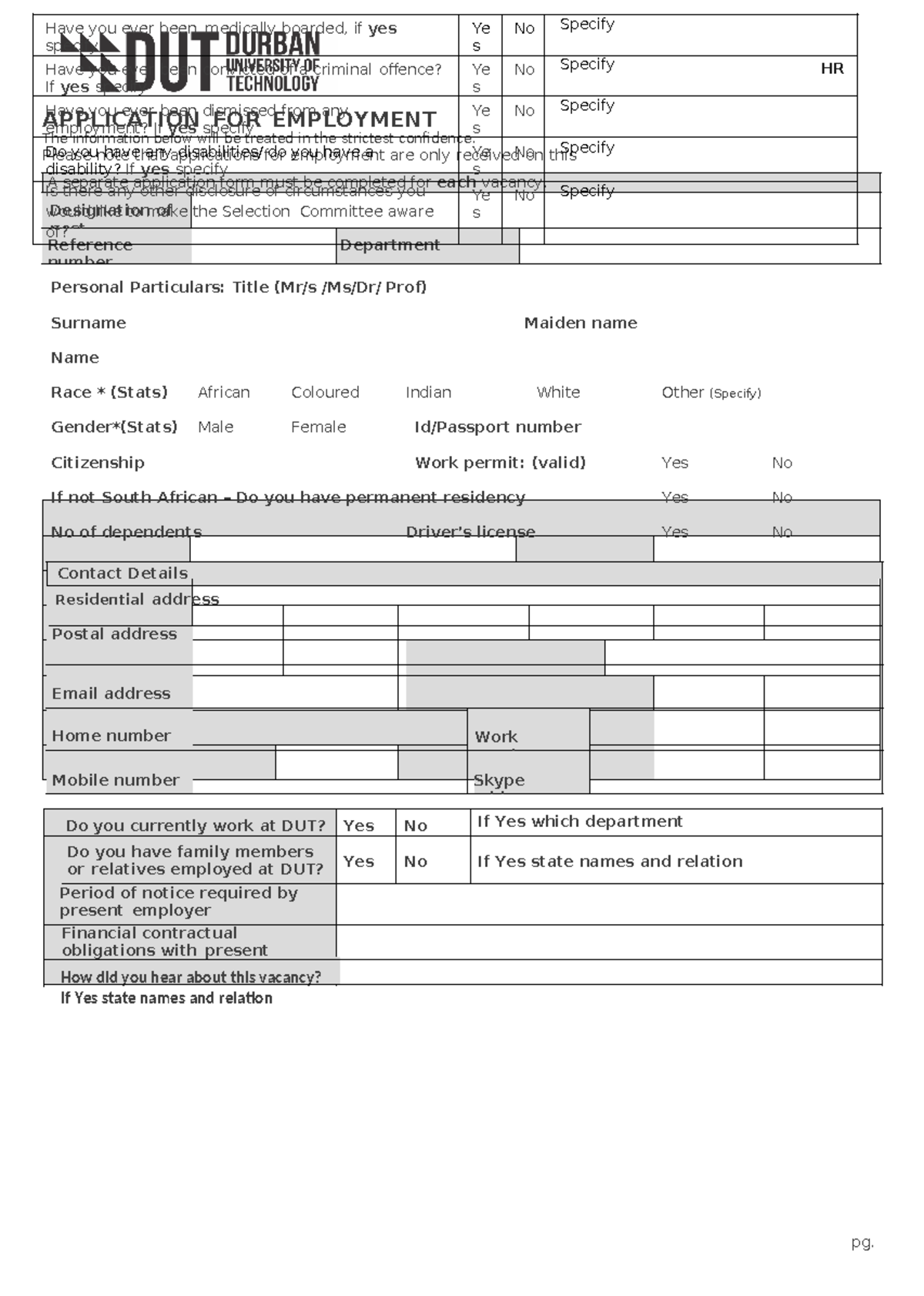 R3 Application for Employment Form - HR Department Template - Studocu