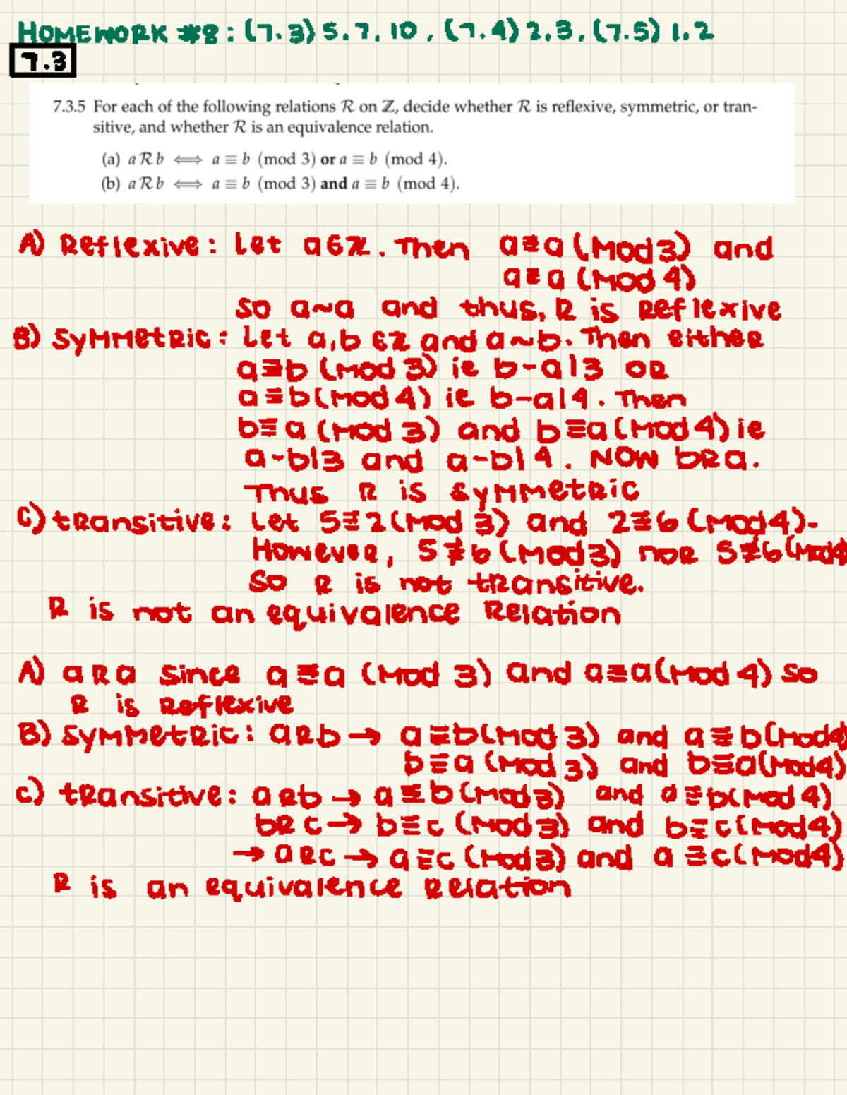 Math 13 Homework #8 - HOMEWORK 11= :(7)5. , (7. 4)2, , (7) 1, 3 A ...