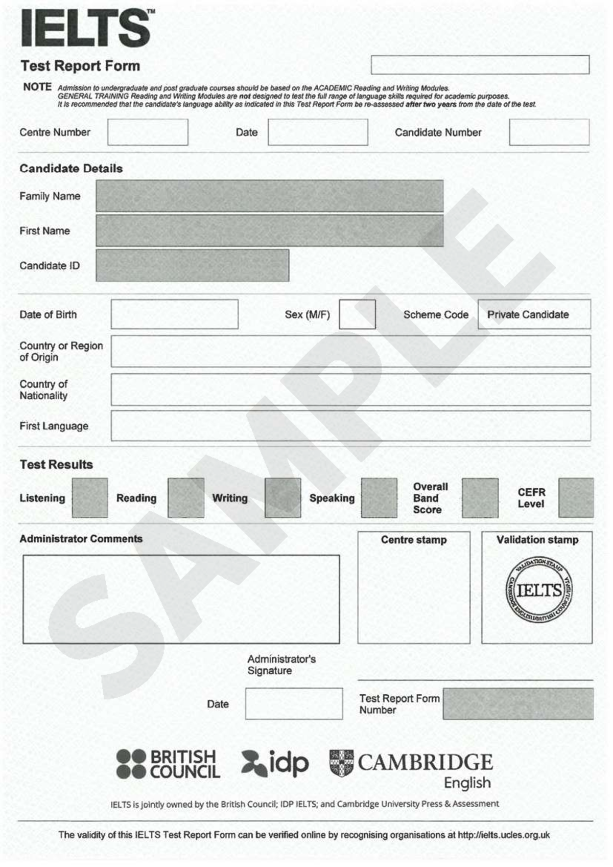 IELTS Test Report Form Sample for Academic Modules - Studocu