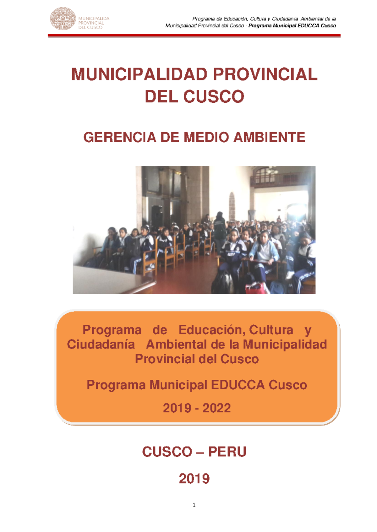 Programa Municipal EDUCCA Cusco 2019-2022: Educación Ambiental - Studocu