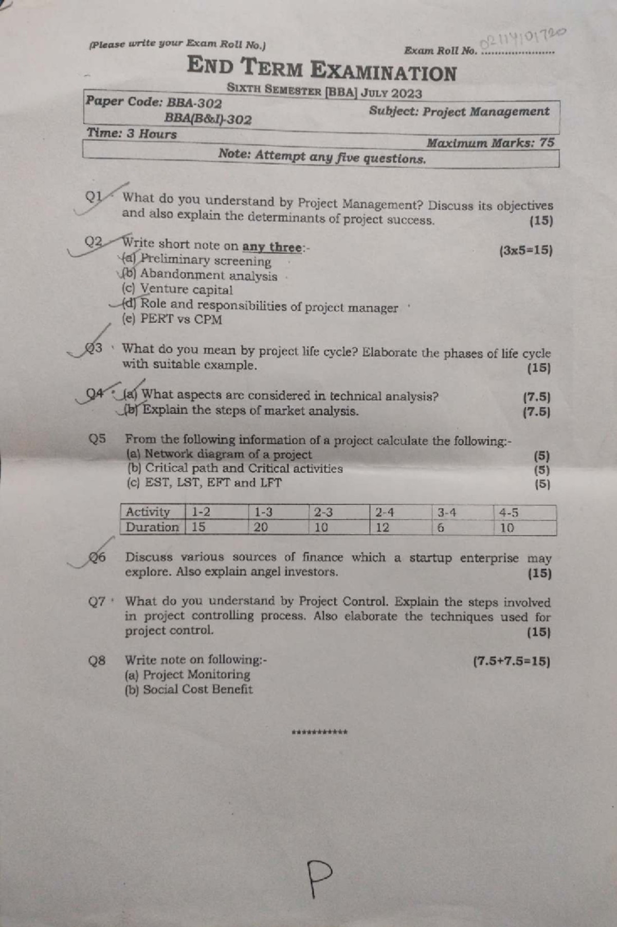 Project Management End Term Exam Paper 2023 - GGSIPU - Studocu