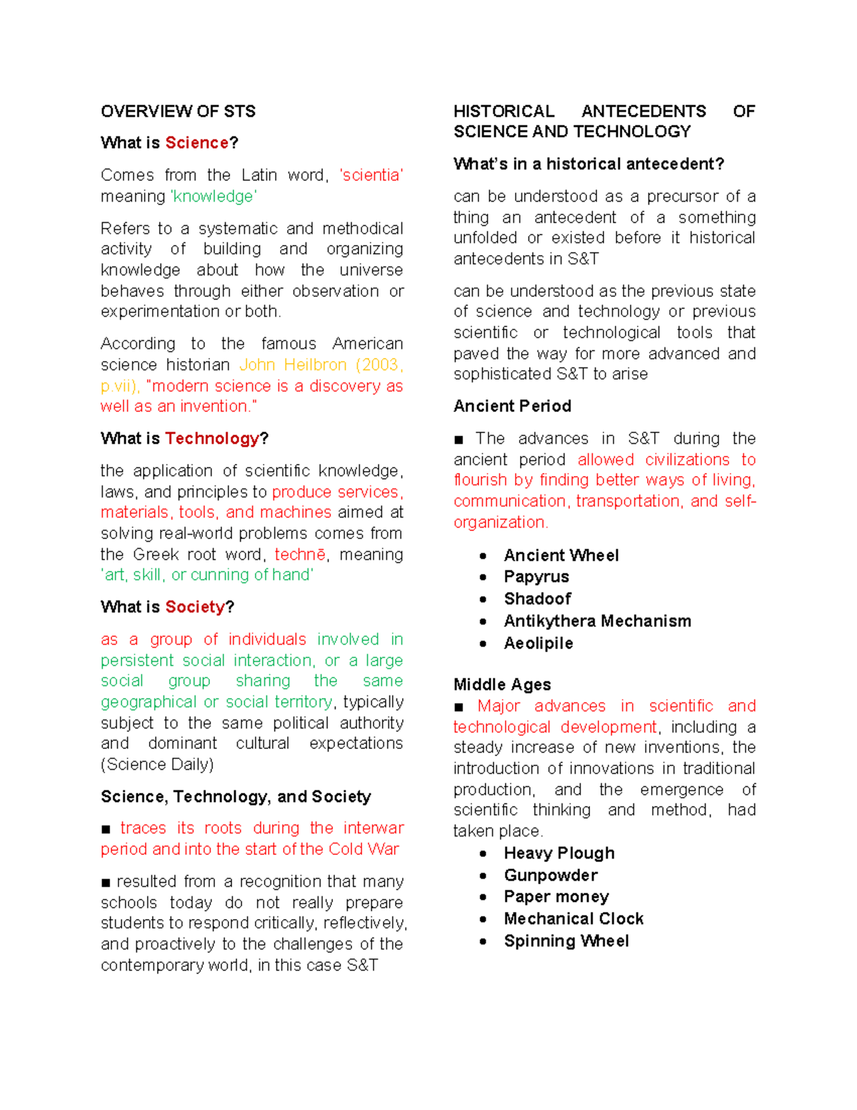 STS LS 1-2: Overview of Science, Technology, and Society History - Studocu