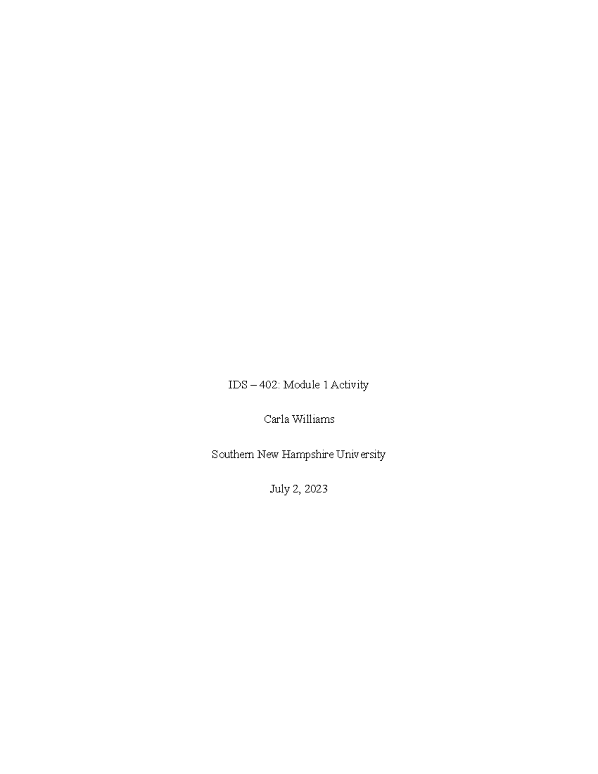 IDS 402: Revised Module One Activity on Wellness and Depression - Studocu