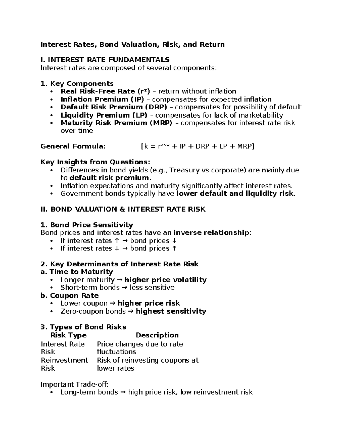 Interest Rates, Bond Valuation, and Risk Analysis I - Studocu