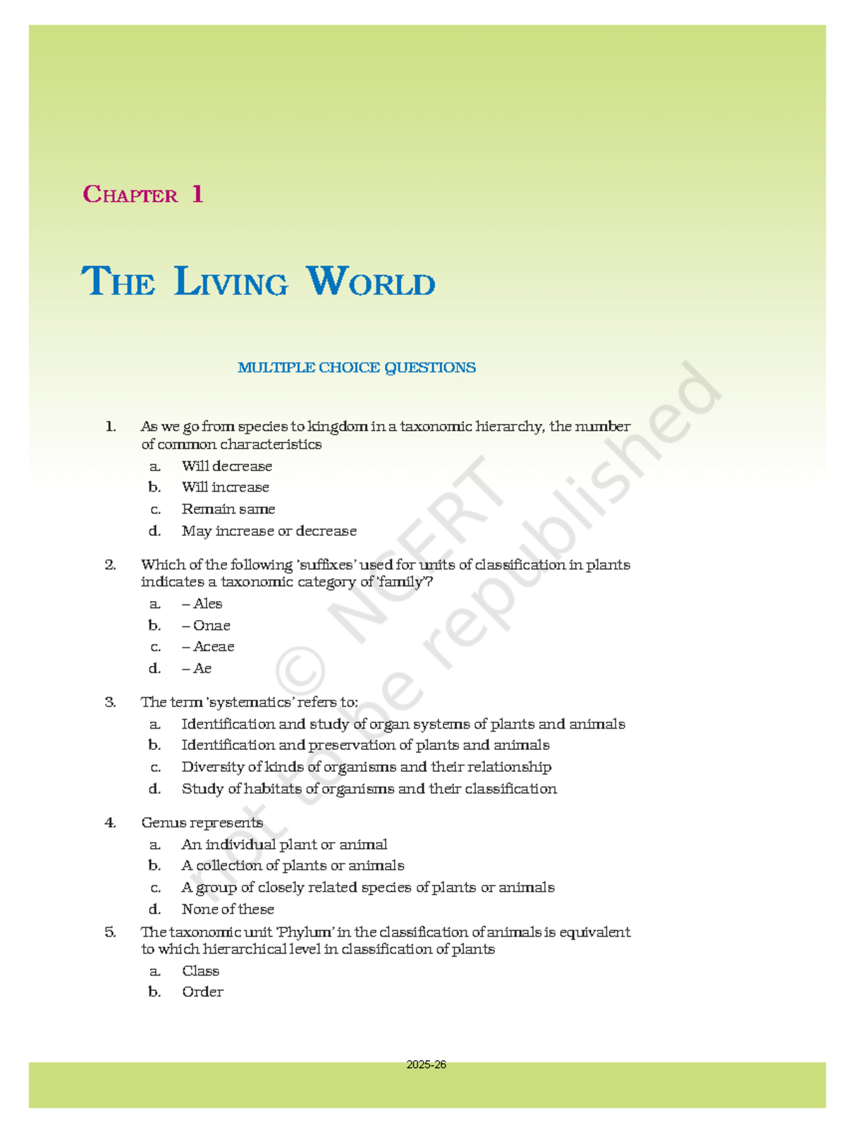 NEET BIOLOGY: Chapter 1 - The Living World MCQs & Long Answer Questions ...