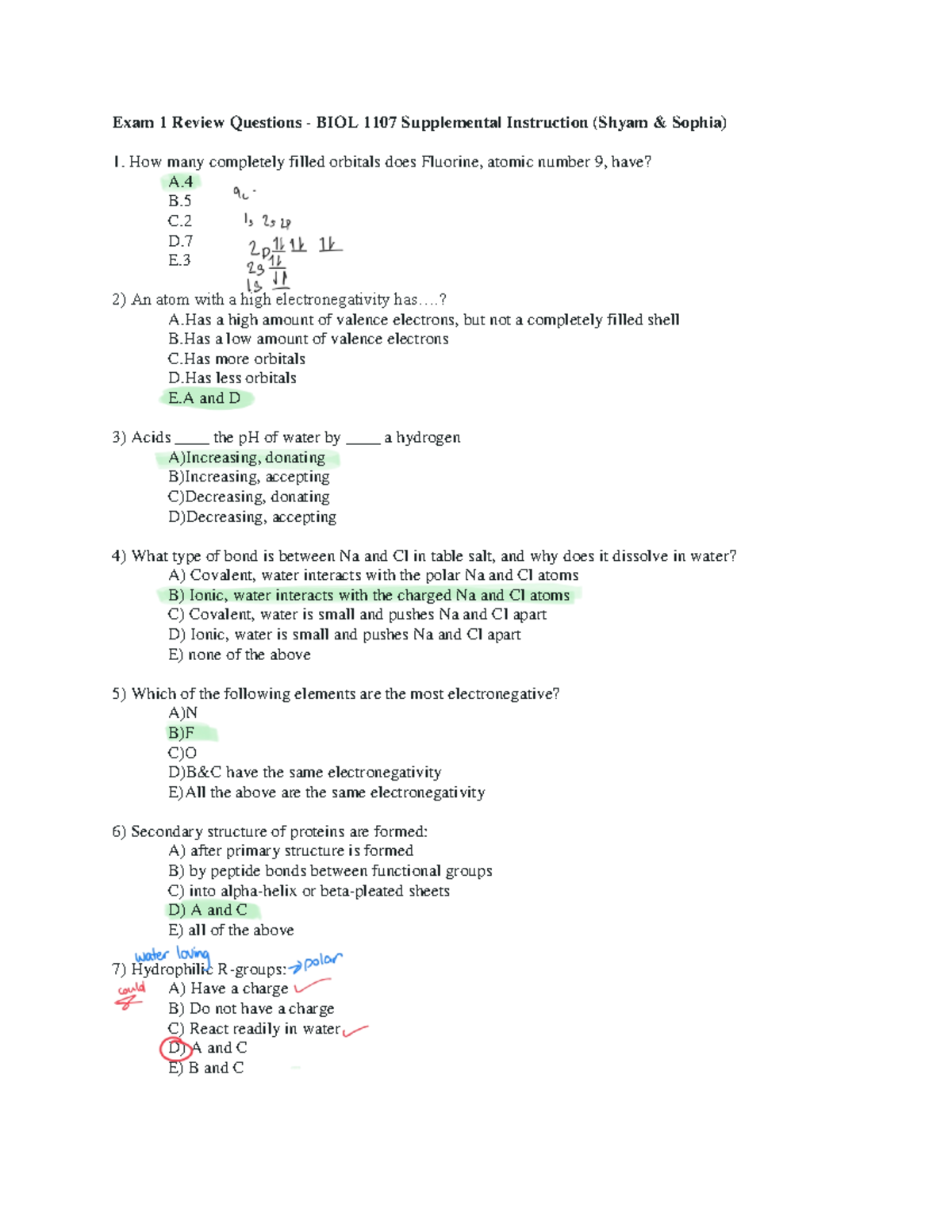 BIOL 1107 Exam 1 Practice Questions and Review Materials - Studocu