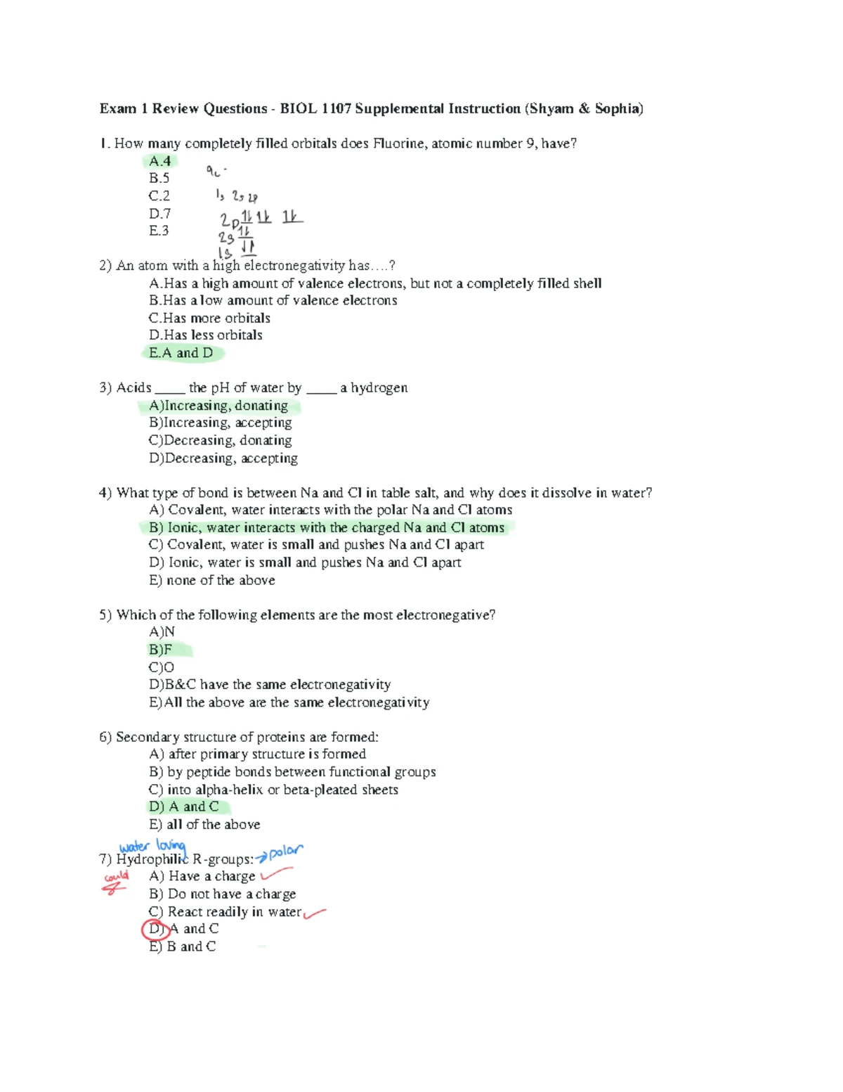 BIOL 1107 Exam 1 Practice Exam Practice Questions - Exam 1 Review ...
