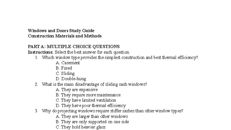 Windows and Doors Study Guide: Construction Materials & Methods - Studocu