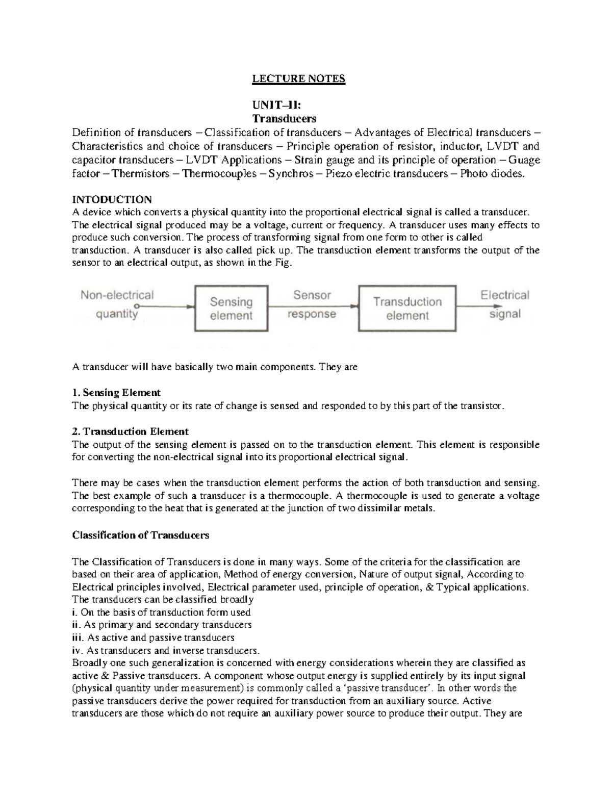 Unit 2 - Transducer Principles and Characteristics Lecture Notes - Studocu