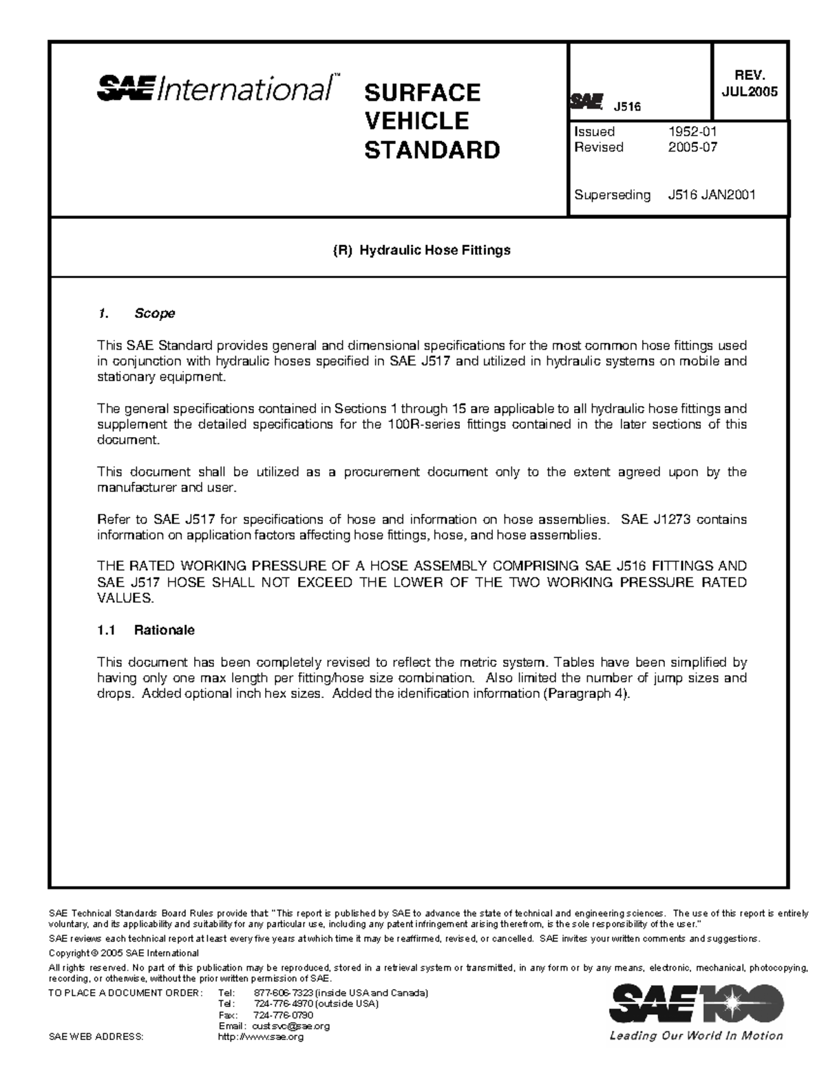 151669430 SAE 516 2005 - texto - SURFACE VEHICLE STANDARD (R) Hydraulic ...