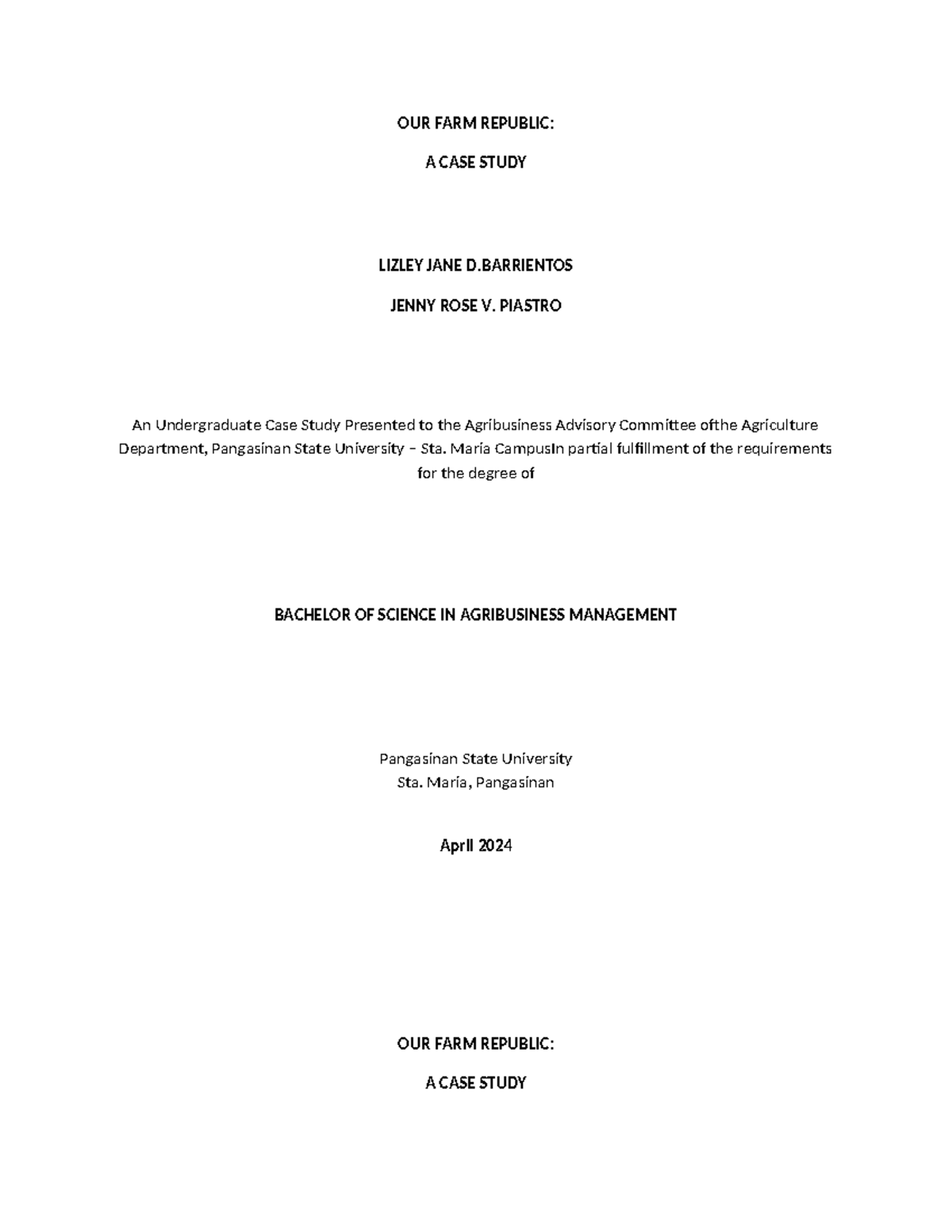 OUR FARM REPUBLIC: A CASE STUDY IN AGRIBUSINESS MANAGEMENT - Studocu