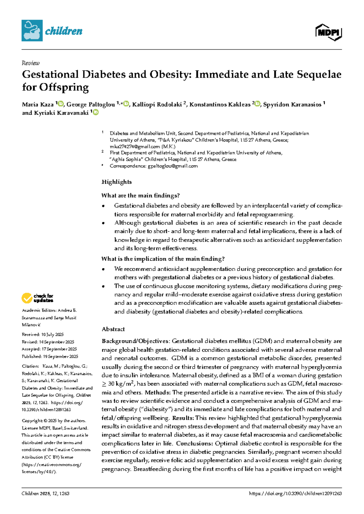 Gestational Diabetes and Obesity: Impacts on Offspring Health (Children ...