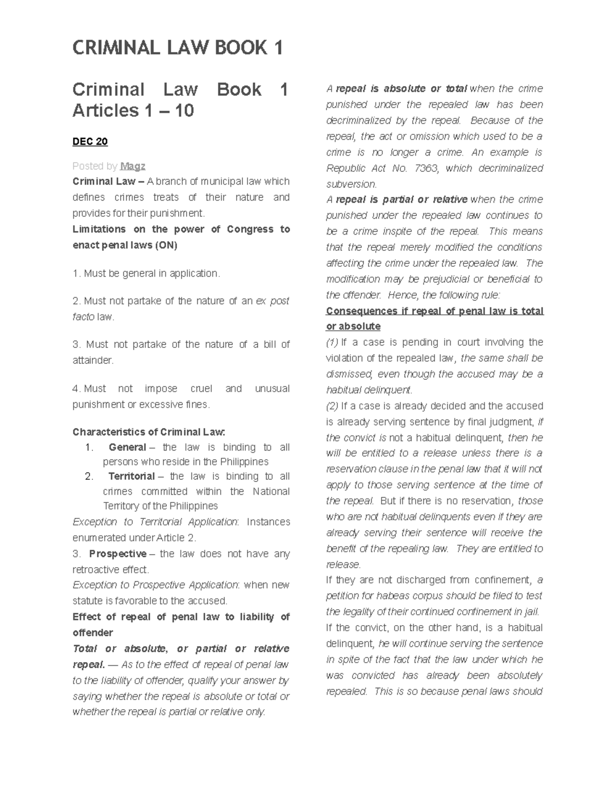 Criminal Law (BOOK 1) - Essential Notes & Theories Overview - Studocu