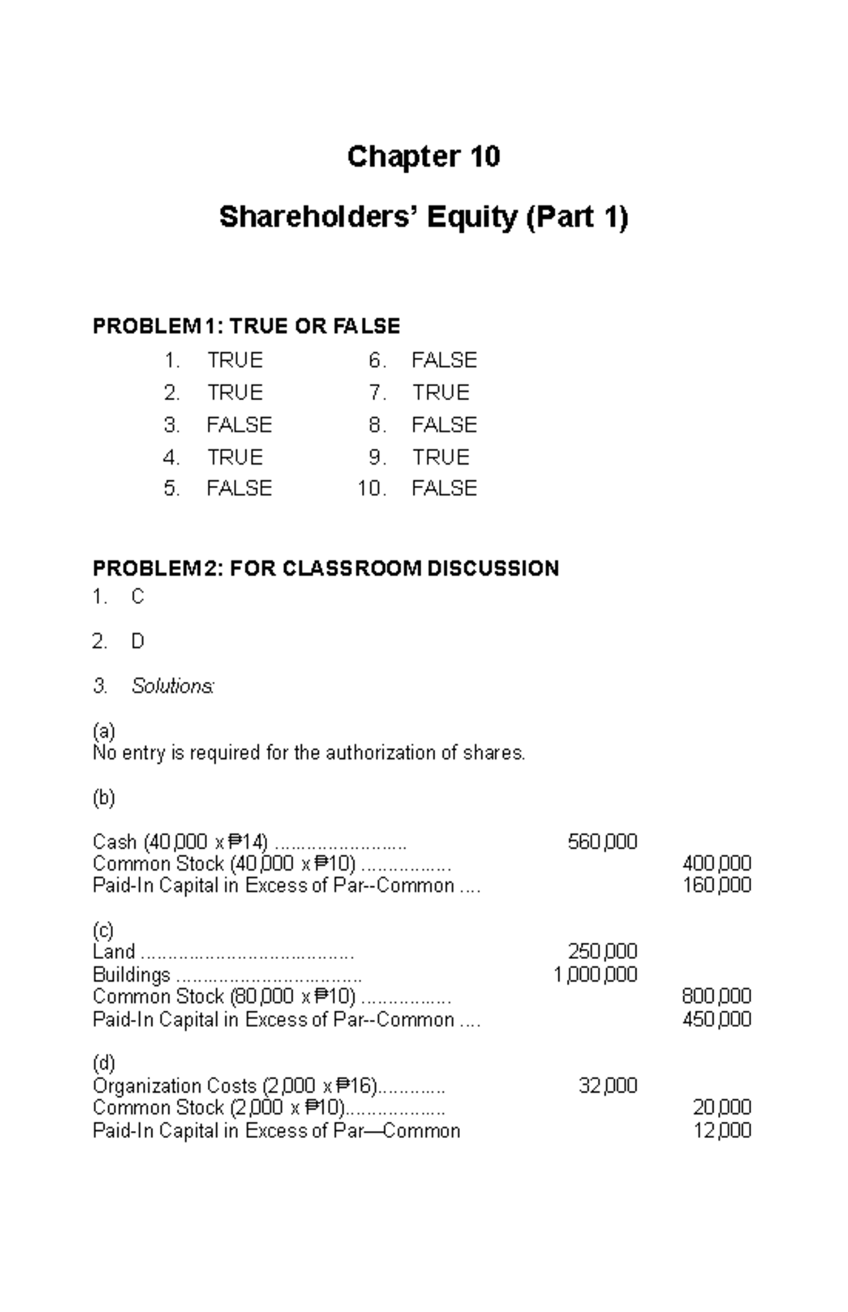 Chapter 10 SHE 1 - Equity Concepts and Classroom Problems - Studocu