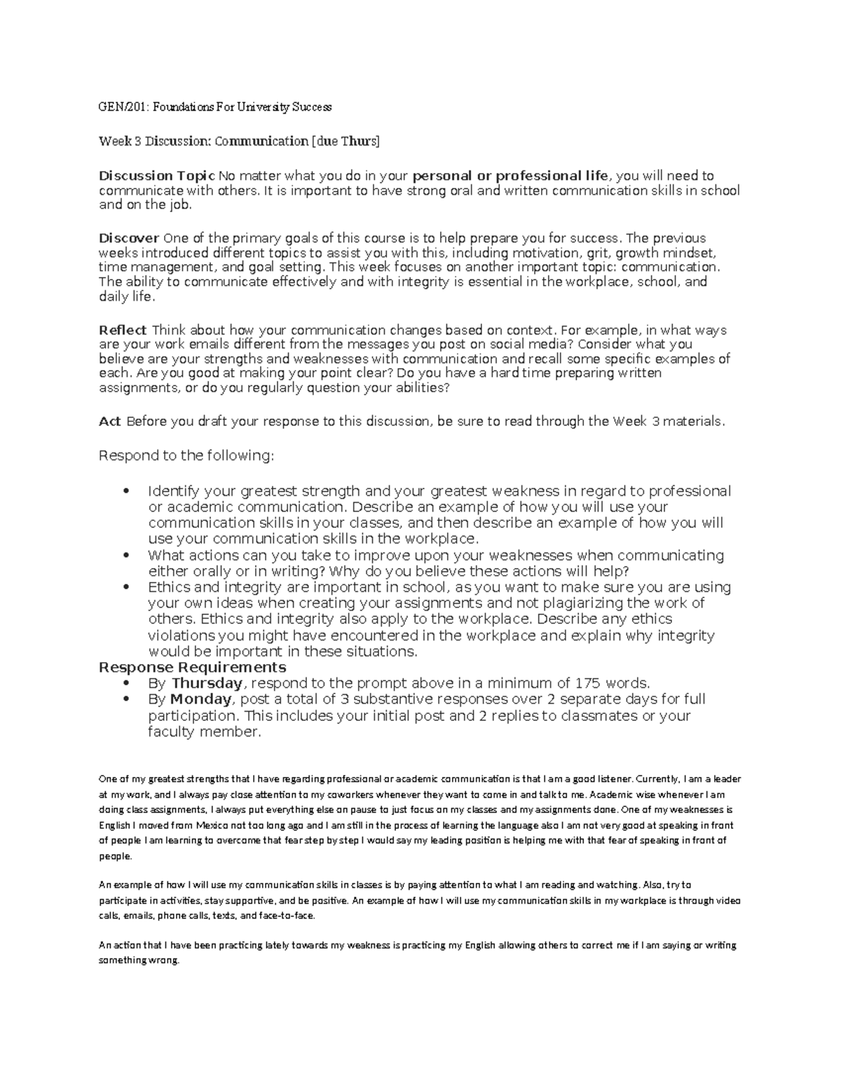 GEN/201: Week 3 Discussion on Effective Communication Skills - Studocu